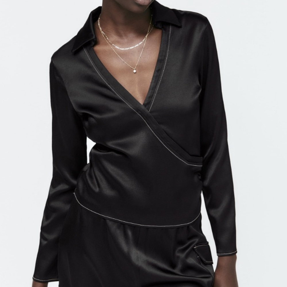 NWT Zara Ruched Satin Effect Top